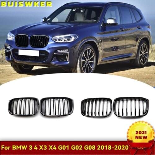 Car Gloss Black Front Hood Kidney Grille Grill For-BMW X3 X4 G01 G02 2018-2020