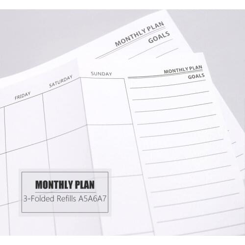 MyPretties Basic Monthly Planner Refill Papers A5 A6 Three Fold Filler Papers for 6 Hole Binder Organizer Notebook Papers