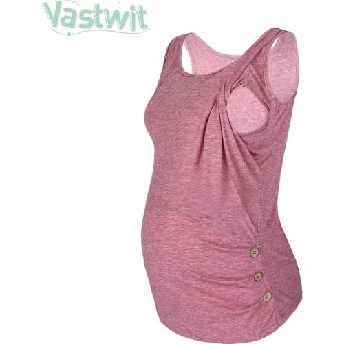 Maternity Cotton Tees Tops Pregnant Women Nursing Tank Top Pregnancy Breastfeeding T-shirts Sleeveless Side Ruched Casual Vest