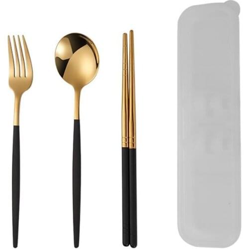 3pcs/Set Travel Utensils New Portable Reusable Spoon Fork Travel Picnic Chopsticks With Carrying Box Flatware Set For Students