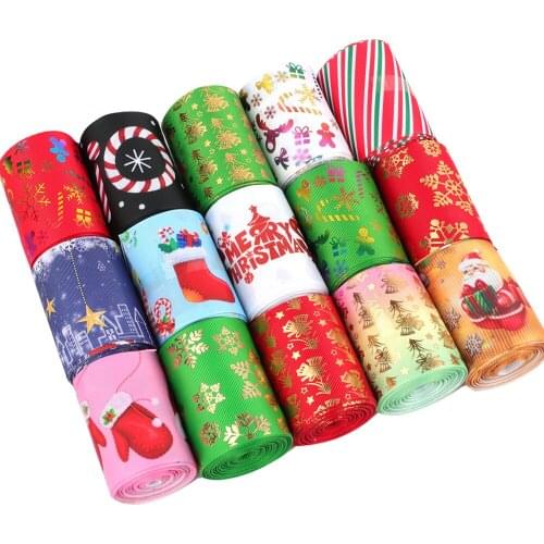 Christmas Satin Ribbon Christmas Decoration Printed Tapes Bows Making Gift Wrapping DIY Crafts Supplies Sewing Materials 75MM 2Y