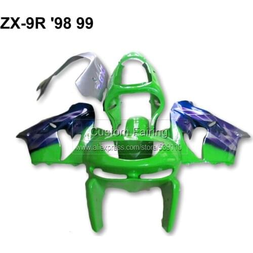 Motorcycle fairining kit for Kawasaki ZX9R zx 9r 1998 1999 Ninja blue silver sticker fairing kit CV05