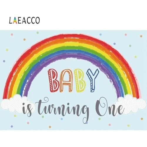 Laeacco Rainbow Colorful Baby Is Turning One Drawing Pattern Custom Poster Portrait Photo Background Photo Backdrop Photo Studio