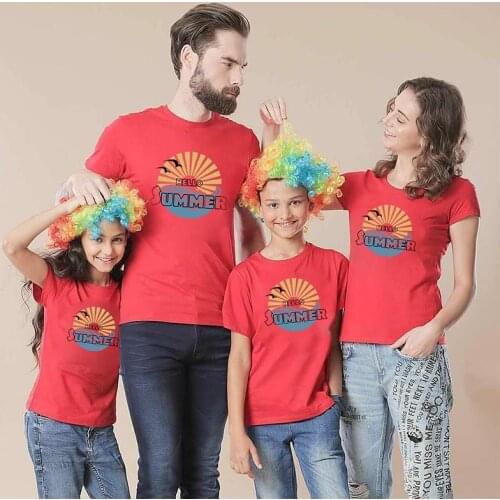 Summer wave sun personalized creative printing parents and children cotton short-sleeved round neck blouse soft breathable