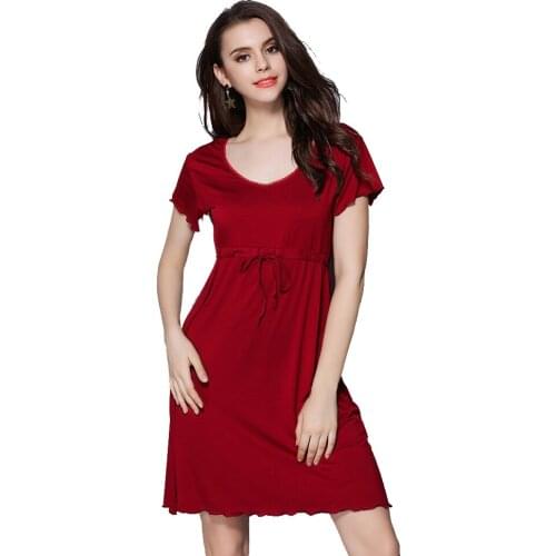 Summer Women Sleepwear Female Nightdress Modal Cotton Nightgown Short-Sleeved Womens Home Clothes Sleepwear