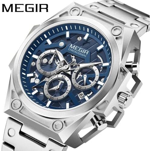 MEGIR Chronograph Stop Watches Stainless Steel Mens Luminous Waterproof Sports Casual Quartz Wristwatches Relogio Masculino 4220