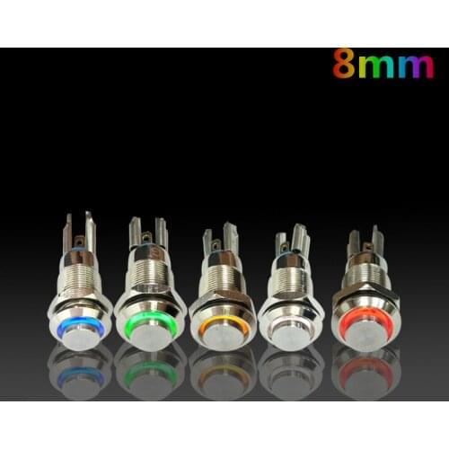 8mm Metal Push Button with LED Indicator Self-reset Momentary Self-locking Latching Switch 4pins High Head 3v6v12v24v36v48v220v