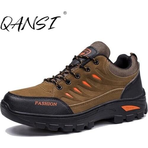 Winter Leather Water Proof Hiking Shoes for Men Outside Wearable Walking Mens Sport Shoes Lace Up Mesh Non-slip Men Sneakers