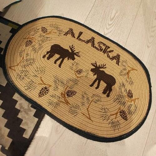 Retro American Style Elk Cotton Linen Floor Mat Indian Reindeer Pattern Carpet Bedside Rug Living Room Bedroom Decor Carpet