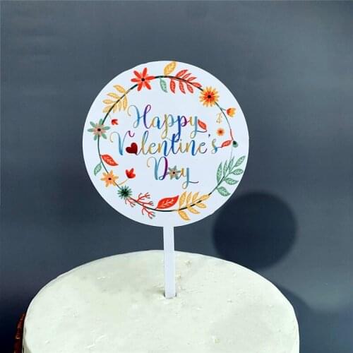New Happy Valentines Day Cake Topper Wedding Colorful Flowers Acrylic Cake Topper for Wedding Birthday Party Cake Decorations