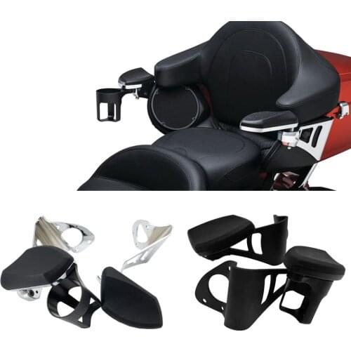 Passenger Armrests Comfortable Swing-Out with Cup Holder for Harley Models Touring and Tri Glide 2014-2020