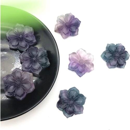 Drop Shipping 1PC Natural Fluorite Bauhinia Shaped Crystal Flower Stones Hand Carved Crystal Healing Natural Stones and Crystals