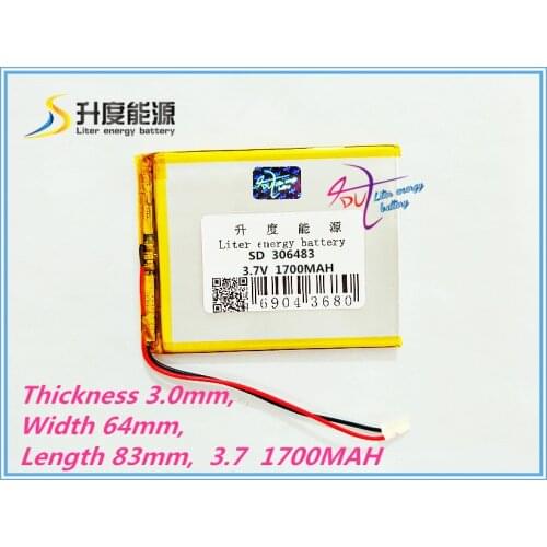 Size 306483 3.7V 1700mah Lithium polymer Battery with Protection Board For MP4 GPS Digital Product