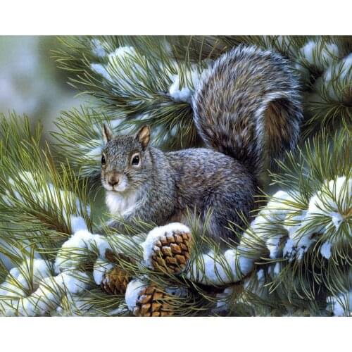 Needlework Diamond Embroidery Squirrels Eat Fruit Snow Diamond Painting Cross Stitch Animal Painting Children Bedroom Adornment