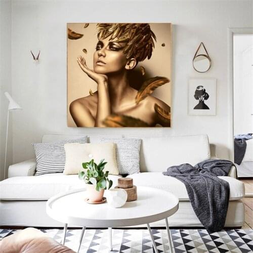 Sexy Nude African Art Black and Gold Woman Oil Painting on Canvas Cuadros Posters and Prints Wall Art Picture for Living Room