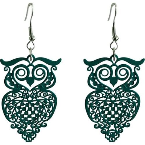 Metal Spray Paint Pendant Owl Earrings Hollow Red Pink Green Blue Dangle Earrings Fashion Party Jewelry for Women Accessories