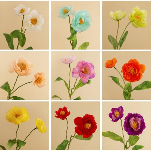 9Colors 2 Heads Silk Poppy Artificial Silk Flowers for DIY Home Wedding Bouquet Decoration Party Props