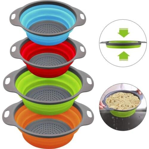 Collapsible Foldable Drain Strainer Basket Silicone Colander Fruit Vegetable Washing Basket Strainer With Handle Kitchen Storage