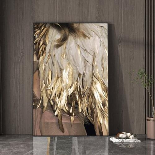 Modern Abstract Nordic Art Gold Feather Poster Print Canvas Painting Hallway Picture Home Wall Art Decor Black White Feather