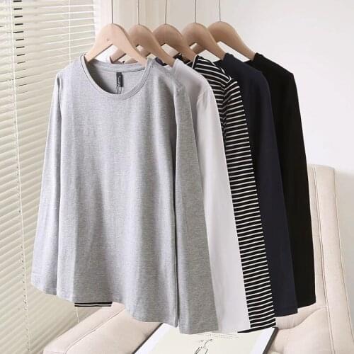 England Style Slim Cotton O-neck Simple Basic Solid Long Sleeve Tshirt Summer T Shirt Women Camisetas Verano Mujer 2021 Fashion