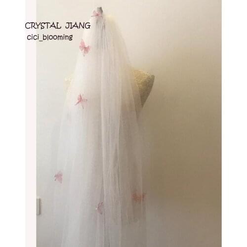 3 Meter Long Bridal Veils Raw Edge 2Layers Wedding Veil With colorful Butterfly