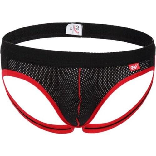 WJ Mens Underwear Briefs Jockstrap Male Underpants Sexy Gay Mesh Backless Panties Wangjiang Brand Slip nylon Men Pouch Low