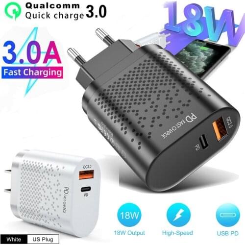18W USB Charger Type C PD QC3.0 Fast Charging Mobile Phone Charger Quick Charge 3.0 Adapter For iPhone Samsung Huawei EU/US Plug