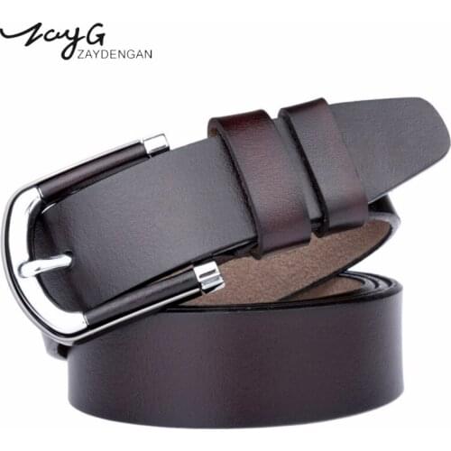 ZAYG Leather Belts for Women Pin Buckle Luxury Fashion Famale Waistband Black Genuine Leather Women Belt for Jeans High Quality
