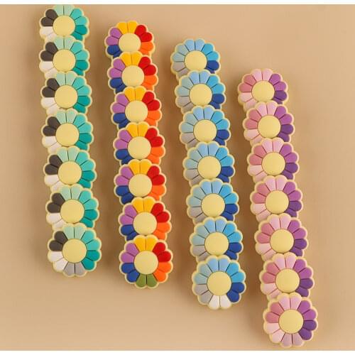 Kovict 10 Pcs Color Flower Silicone Beads BPA-Free DIY Baby Pacifier Chain Necklace Dental Care Teething Ring Teether
