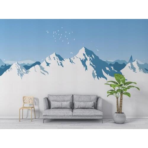2021 3D Beautiful Atmosphere Nordic Minimalist Snow Mountain Flying Bird Illustration TV Super Visual Background Wall Paper Mura