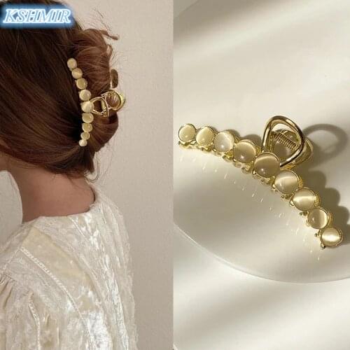 2021 New Elegant Opal Gold Grip Back Of Head Attached Hair Shark Clip Headdress Girls Fashion Hairpin Accessories For Woman