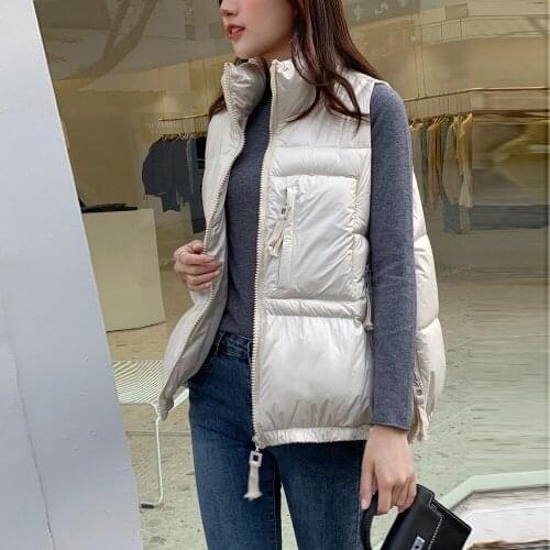 2021 Autumn Winter New Fashion Down Cotton Shorts Vest Jakcets Woman Cotton Vest Coats Female Stand Collar Coats