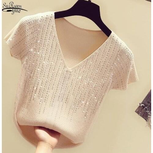 White Tops Korean Fashion Ice Silk Shirt 2021 Summer New Sexy Short-sleeved Shirt Women V-neck Blouse Ladies Slim Blusas14423