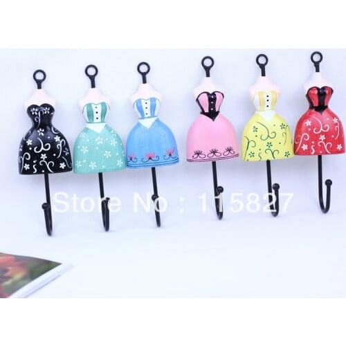 Free Shipping! 6pcs/lot Vintage Style Princess dress Iron Hook Hand-painted Wooden Hook High Quality Home Decoration