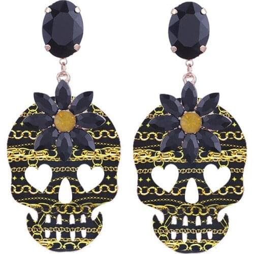 Bohemian Pendant Skull Pendients Printing Image Drop Earrings For Woman Fashion Jewelry Crystal Stone Statement Earrings