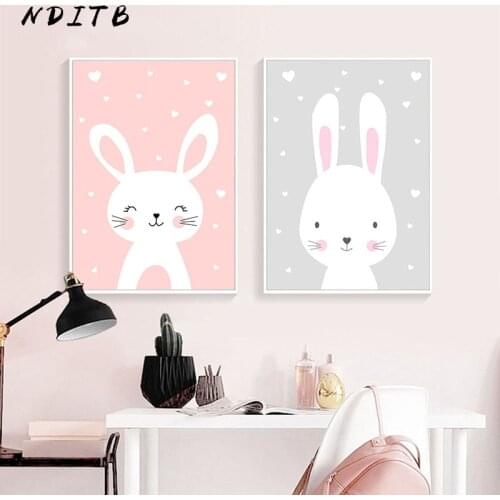 Nursery Canvas Poster Cartoon Rabbit Bear Wall Art Print Minimalist Painting Nordic Decoration Picture Baby Kids Bedroom Decor