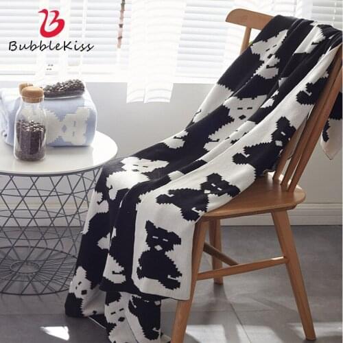 Bubble Kiss New Childrens Knit Blanket Bear Pattern Kindergarten Siesta Blanket Cartoon Animal Baby Blanket Easy Clean Blanket