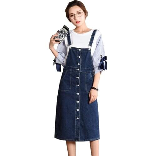 Denim Strap Dress Women Spring Autumn Plus size 5XL Single-breasted Jeans Dresses Fashion Students Casual Sleeveless Dress G831
