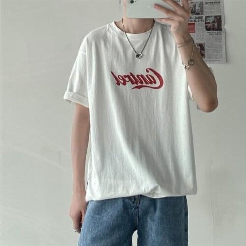 Cotton Summer T-shirt Male Hong Kong Style Short-sleeved Couples Wild Loose Half-sleeved T-shirt Female Trend Top