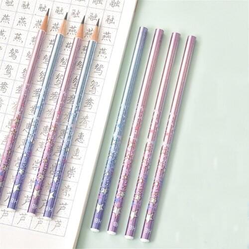 8pcs/box Kawaii Shiny Stars Wooden Pencils Cute HB Lead Pencils Students Writing Pens for Kids School Stationery Office Supplies