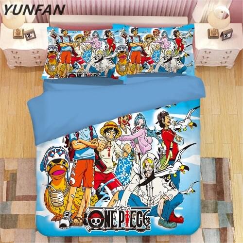 3D Luffy Anime Cartoon Bedding set duvet cover One Piece comforter cover bedding sets bedclothes blue kids twin quilt cover sets