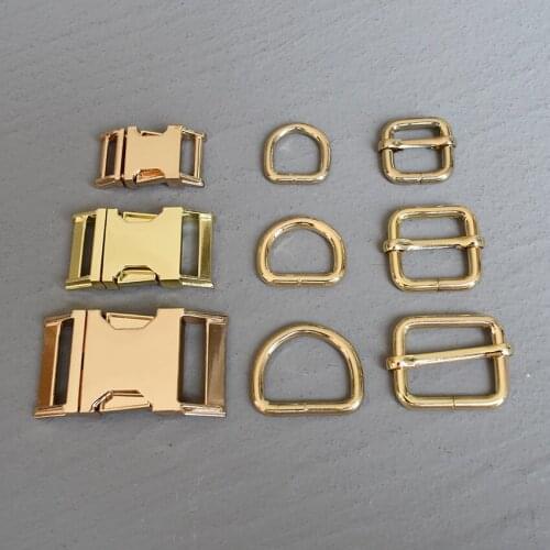 1 Set 15mm/20mm/25mm/30mm Metal Belt Straps Adjust Slider Side Release Buckle D Ring DIY Accessory For Pet Dog Collar Harness