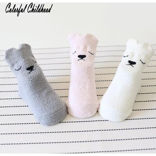 Cute Baby Girls boys socks New Arrival Baby Socks Newborn Cartoon Bear Cotton Socks Non-slip thick fleece Sock For winter