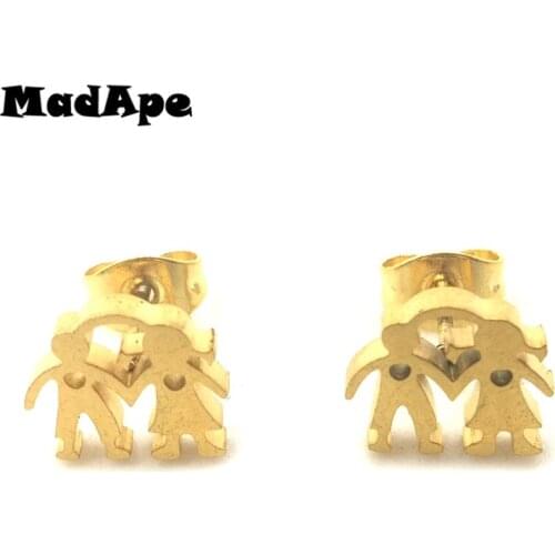 MadApe Cute Boy And Girl Stud Earrings 316L Stainless Steel Gold Color Family Member Earrings For Women Jewelry Dropshipping