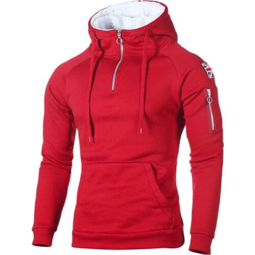 Mens Hoodie Decorative Zipper Neckline Long-sleeved Shirt Sleeves Yonago Label Pocket Pullover Mens Hood Plus Fleece Jacket