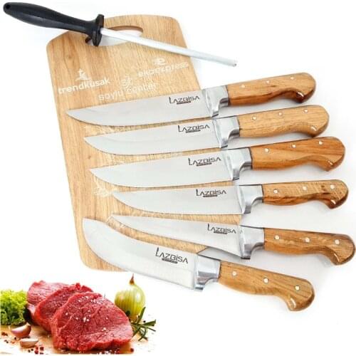 Lazbisa Kitchen Set Kitchen Knife Set Meat Bread Fruit Vegetables 6 Pcs Meat Butcher Knife Table + Chopping Board