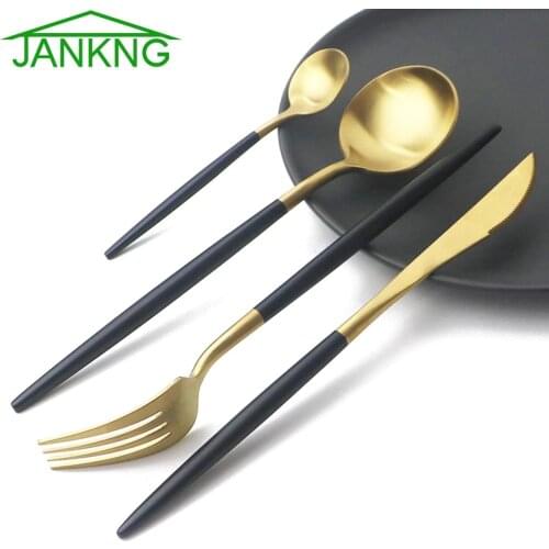 4Pcs/set Black Dinnerware Set 18/10 Stainless Steel Flatware Set Gold Cutlery Set Fork Knife Spoon Wedding Silverware Set