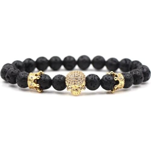 New arrival black Natural Stone Bracelet Female Jewelry Round Skull crown Steel Flower Pendant Charm Bracelets Women Jewelry