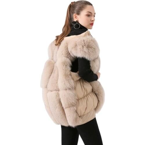 QIUCHEN PJ19080 2019New arrival Down vest with real fox fur women winter vest High quality Fashion mode