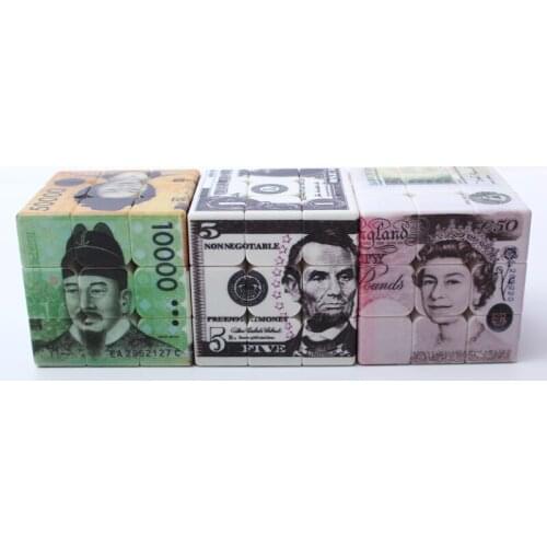 New Cartoon Education Toys for Children Magic Cube Student Fashion Pocket Cube Us dollars /yen /Korean currency 3pcs set